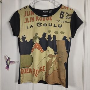 Y2K Ex Bleus Moulin Rouge La Goulue Poster Graphic Ringer Tee XL Art Nouveau